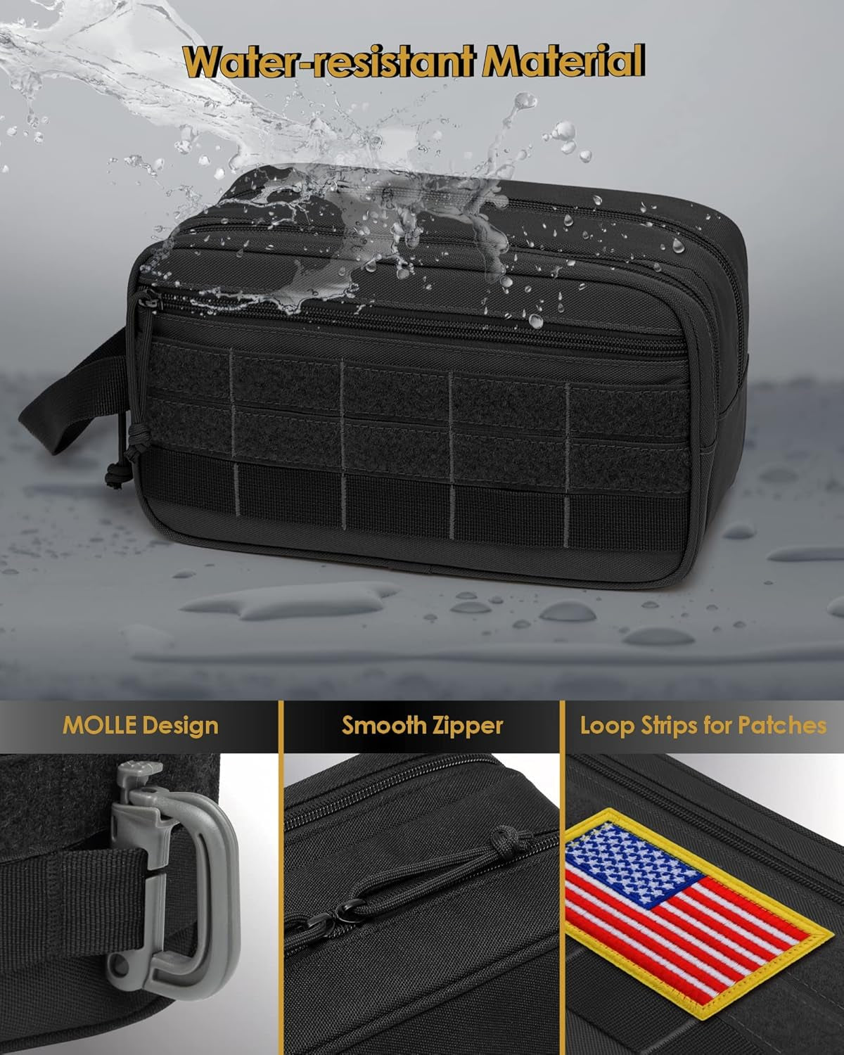 Toiletry Bag for Men - Tactical Dopp Kit for Travel, Black | Dry Wet Separate, Travel Toiletry Bag for Adults, Women, Grooming Gear, Camping, Gym and Travel Kits, Grooming Kits