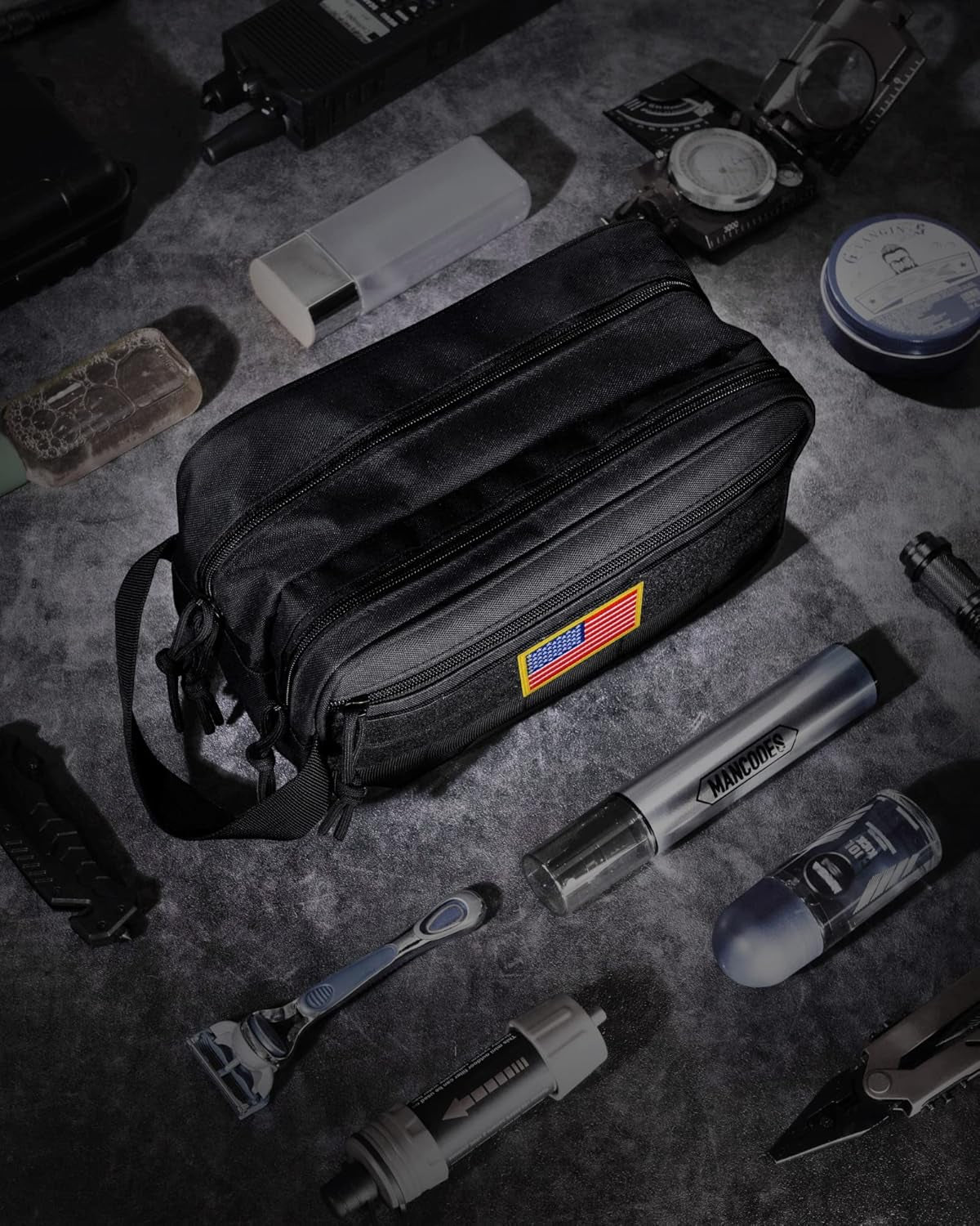 Toiletry Bag for Men - Tactical Dopp Kit for Travel, Black | Dry Wet Separate, Travel Toiletry Bag for Adults, Women, Grooming Gear, Camping, Gym and Travel Kits, Grooming Kits