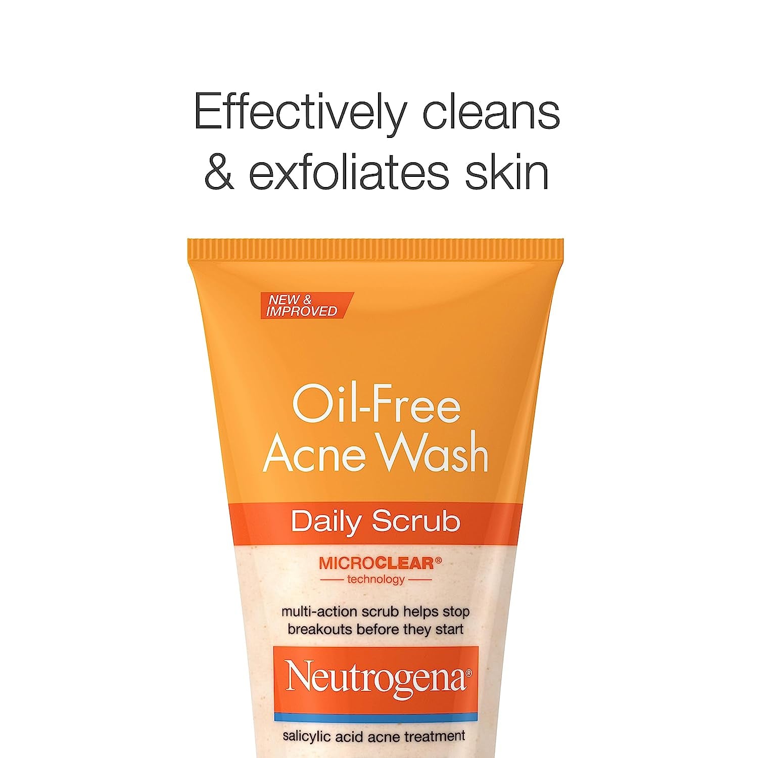 Neutrogena Oil-Free Acne Face Wash with 2% Salicylic Acid, Daily Exfoliating Scrub & Acne Treatment for Oily, Acne-Prone Skin, Clears Breakouts & Blackheads, 4.2 Fl. Oz