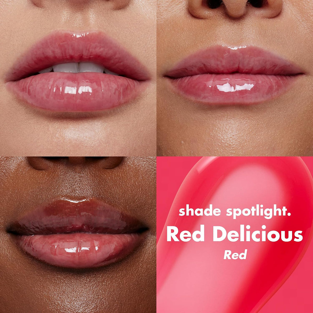 Glow Reviver Lip Oil, Nourishing Tinted Lip Oil for a High-Shine Finish, Infused with Jojoba Oil, Vegan & Cruelty-Free, Red Delicious