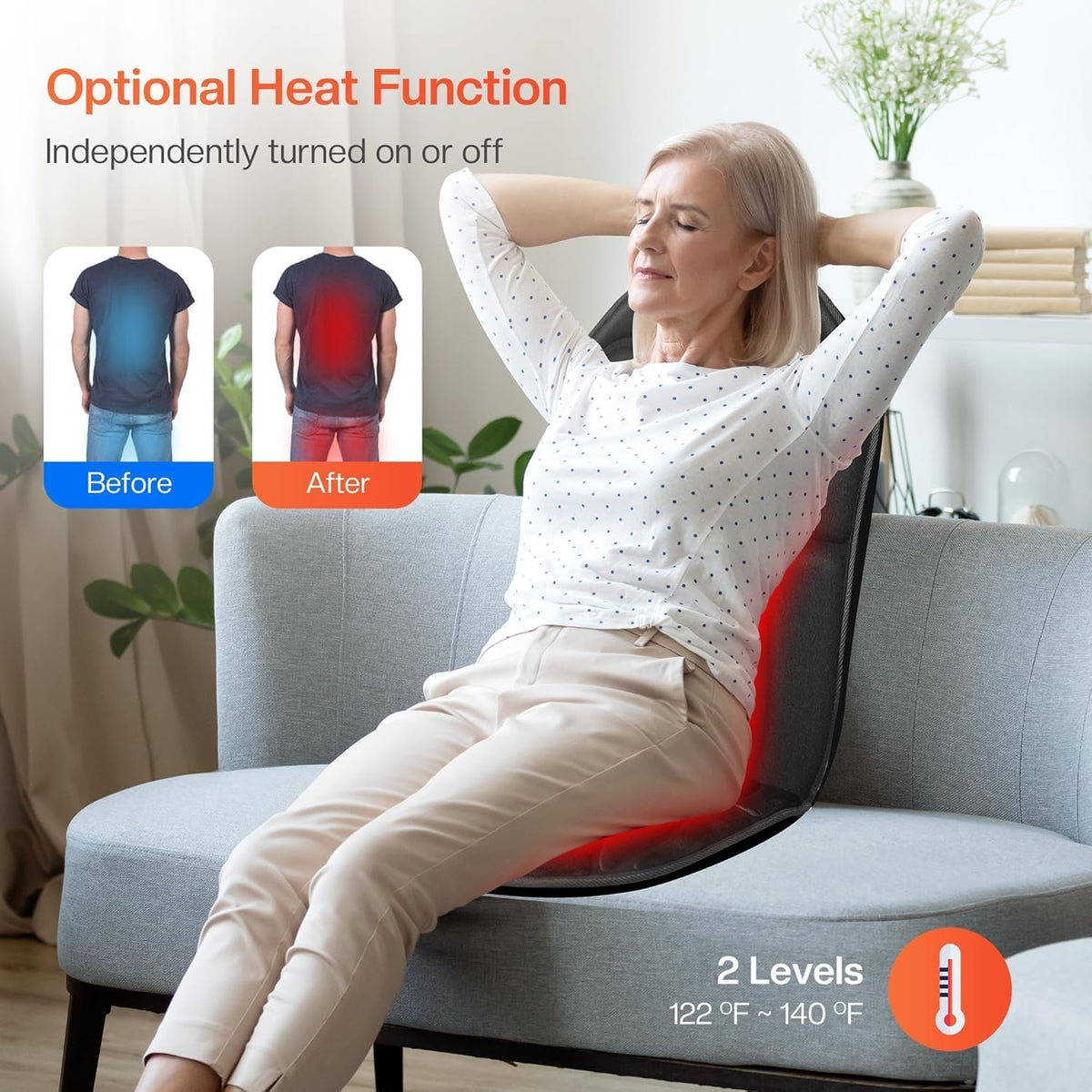 Back Massager Chair Pad, Back Massager with Heat, 5 Vibration Modes & 2 Heat Levels Massage Seat Cushion, Electric Massage Pad for Back Pain Relief, Birthday Gifts for Men Him Dad Mom Women