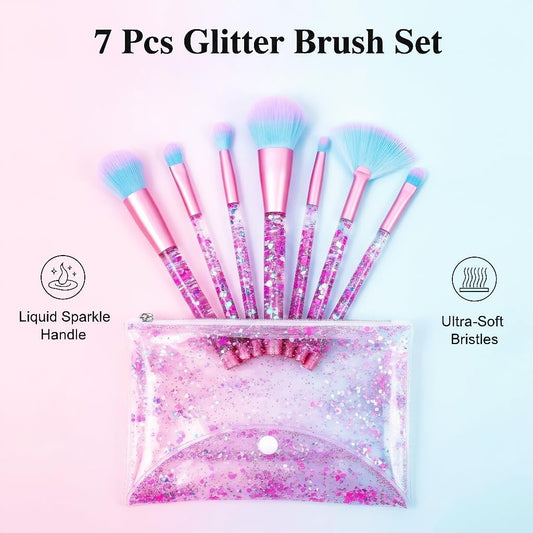 Unicorn Fan Makeup Brush Set,Crystal Sparkles Blue Blush Powder Fan Lip Eye Shadow Eyebrow Eye Blender Brush in Set