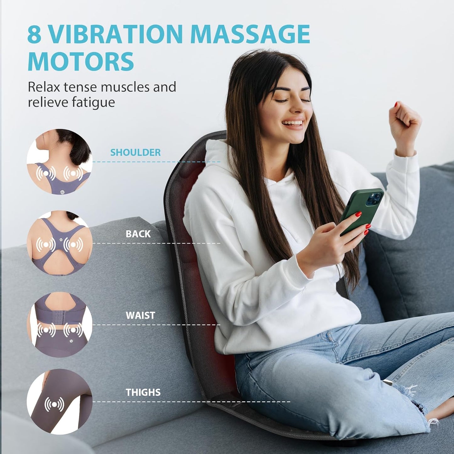 Back Massager Chair Pad, Back Massager with Heat, 5 Vibration Modes & 2 Heat Levels Massage Seat Cushion, Electric Massage Pad for Back Pain Relief, Birthday Gifts for Men Him Dad Mom Women