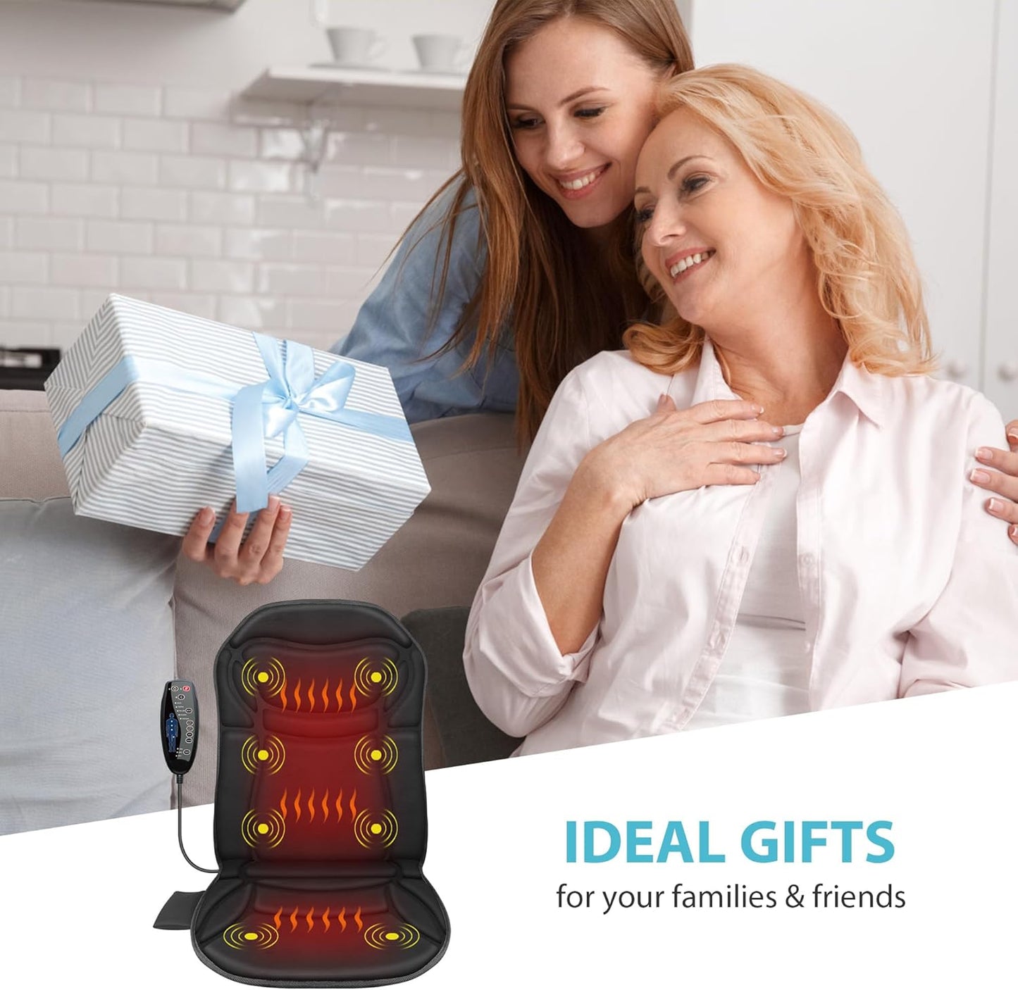 Back Massager Chair Pad, Back Massager with Heat, 5 Vibration Modes & 2 Heat Levels Massage Seat Cushion, Electric Massage Pad for Back Pain Relief, Birthday Gifts for Men Him Dad Mom Women