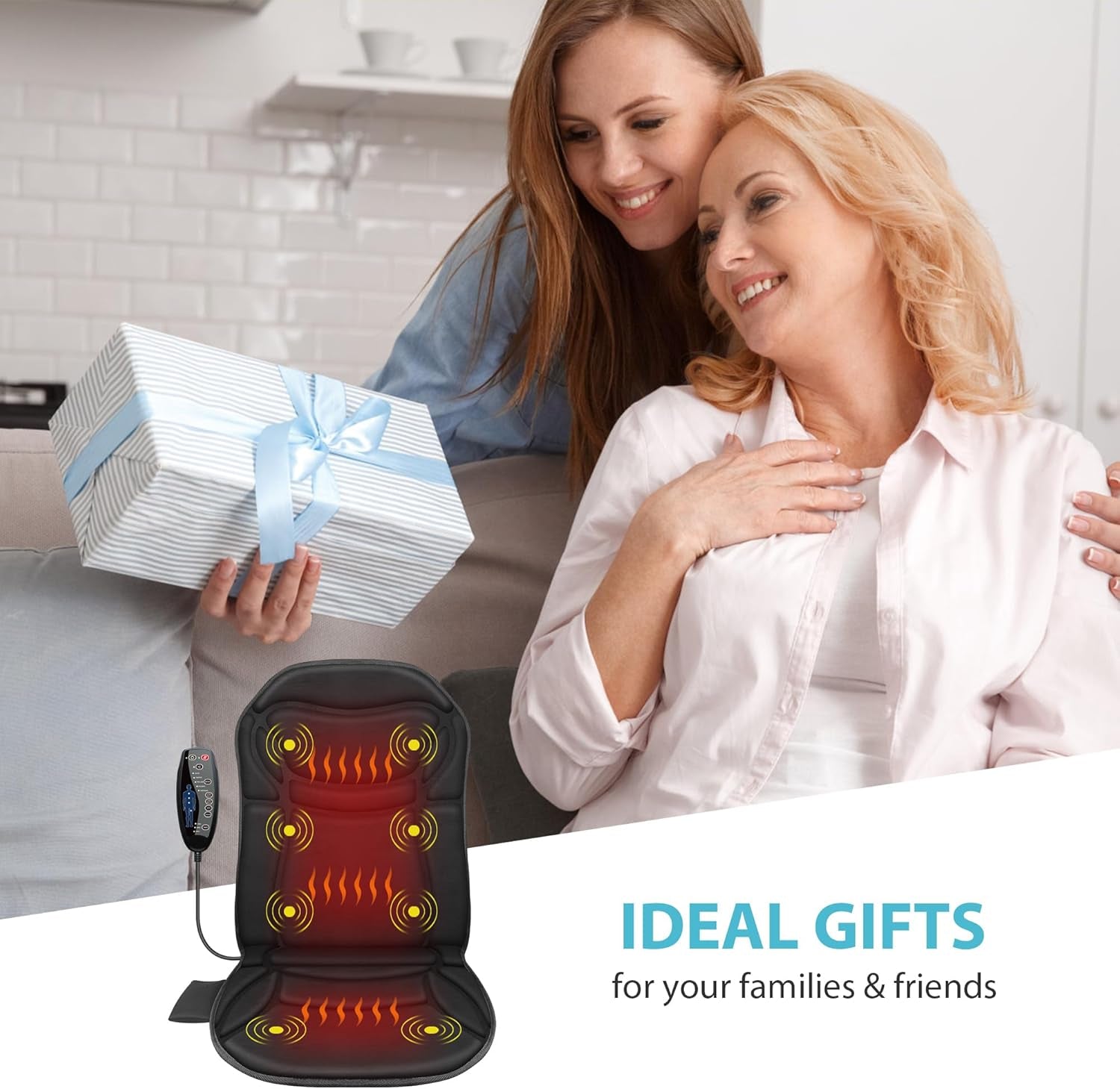 Back Massager Chair Pad, Back Massager with Heat, 5 Vibration Modes & 2 Heat Levels Massage Seat Cushion, Electric Massage Pad for Back Pain Relief, Birthday Gifts for Men Him Dad Mom Women