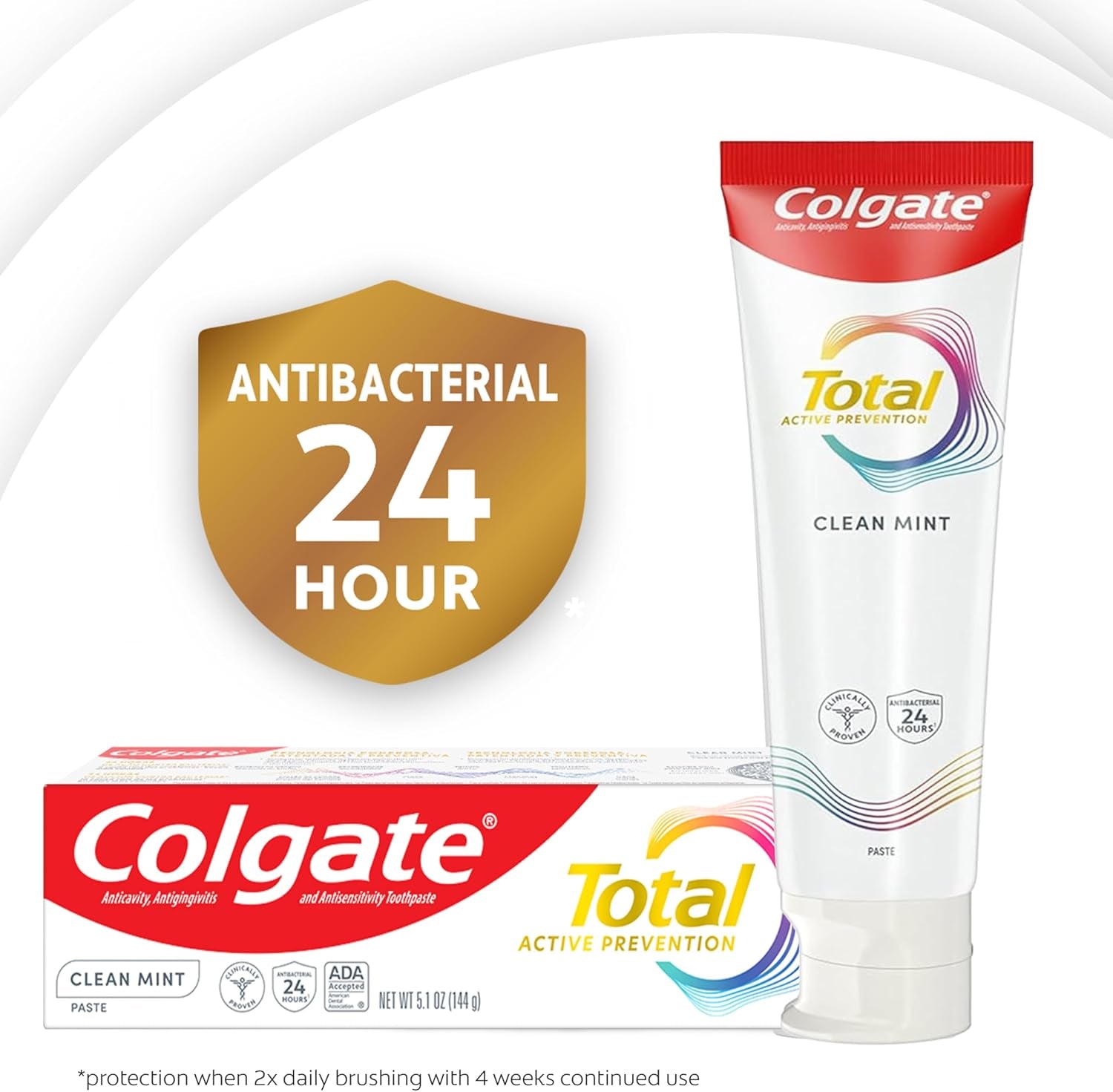 Total Active Prevention Clean Mint Toothpaste, Anticavity Fluoride Toothpaste, Clinically Proven Formula That Fights Plaque Bacteria, Mint, 4 Pack, 5.1 Oz