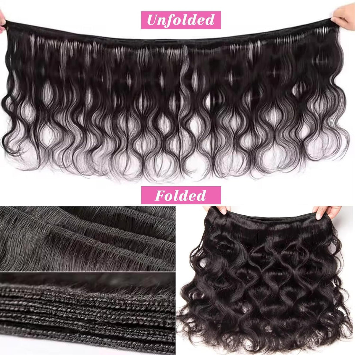 Human Hair Bundles 14 14 16 16 Inch Body Wave Bundles Human Hair 100% Unprocessed Brazilian Virgin Body Wave 3 Bundles Human Hair Extensions for Black Women Natural Black